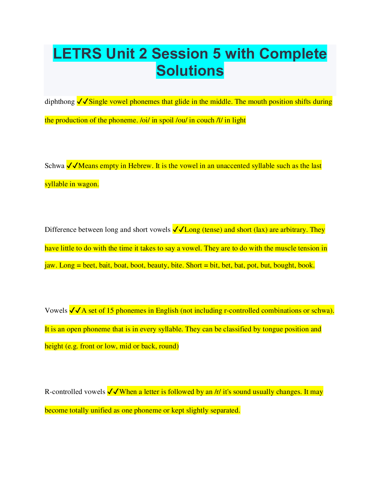 LETRS Unit 2 Session 5 with Complete Solutions Browsegrades(01)